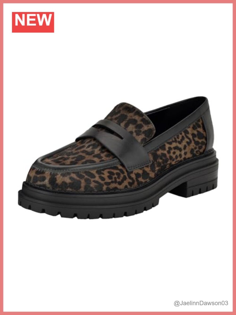 Faux Leather Animal Print Pull-On Loafers Chunky Heel Almond Toe
